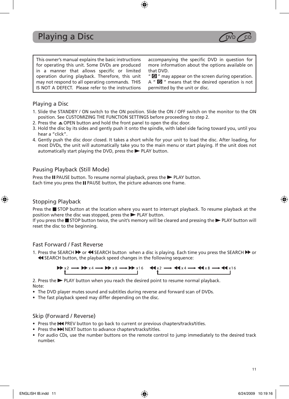 Playing a disc | RCA DRC69705 User Manual | Page 15 / 28