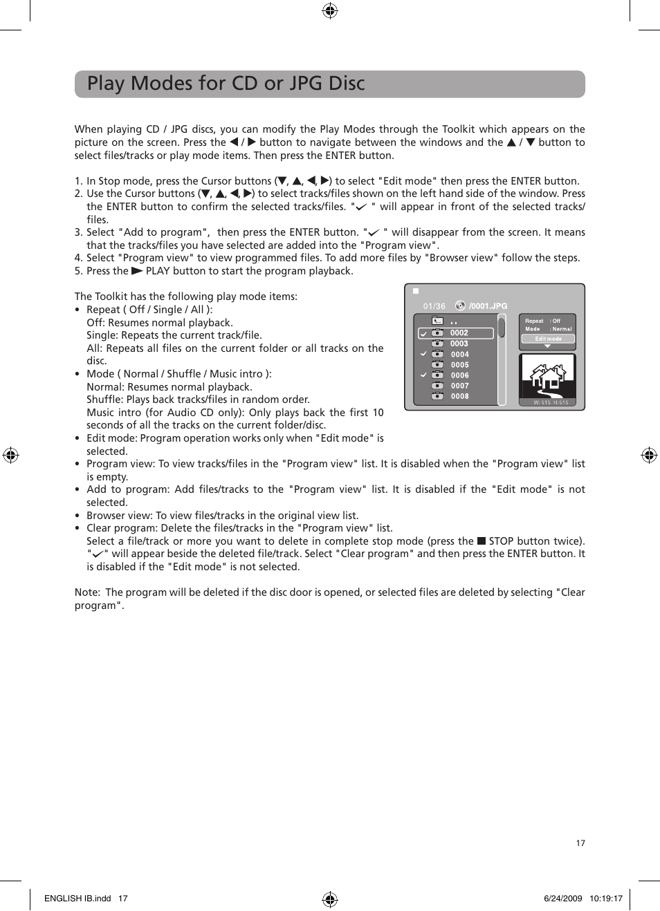 Play modes for cd or jpg disc | RCA DRC69705 User Manual | Page 21 / 28