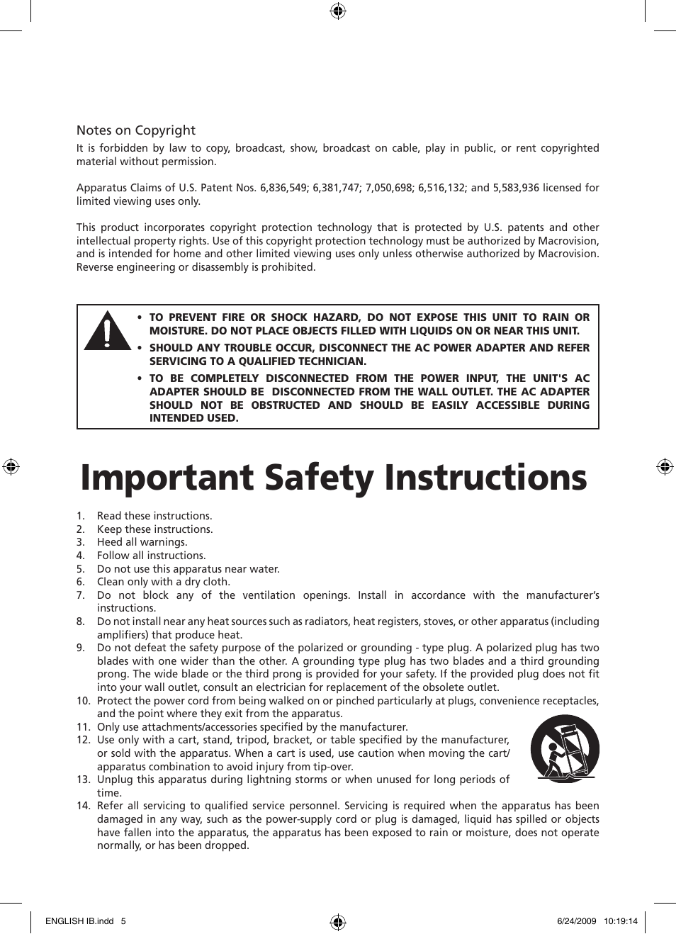 Important safety instructions | RCA DRC69705 User Manual | Page 3 / 28