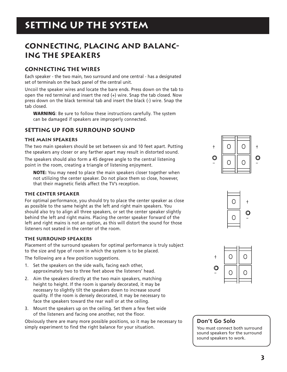 Setting up the system, Connecting, placing and balanc- ing the speakers | RCA RP-9380 User Manual | Page 5 / 32
