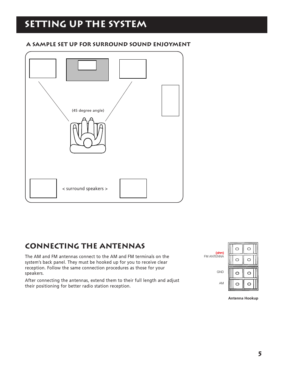 Setting up the system, Connecting the antennas | RCA RP-9380 User Manual | Page 7 / 32