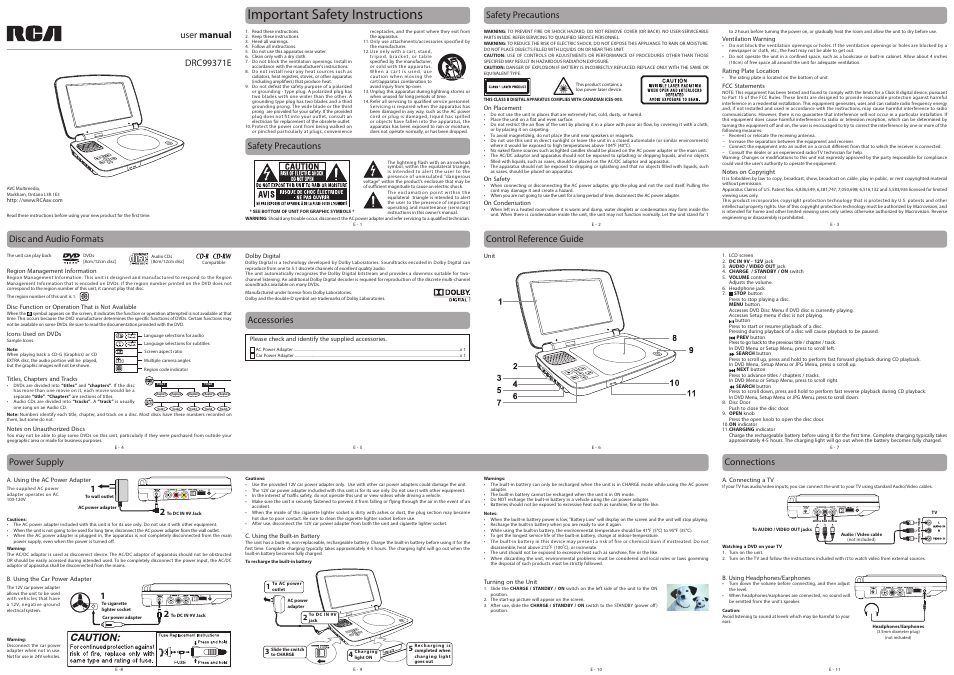 RCA DRC99371E User Manual | 2 pages