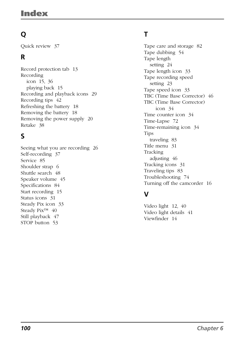 Index | RCA CC6364/CC6374 User Manual | Page 102 / 104