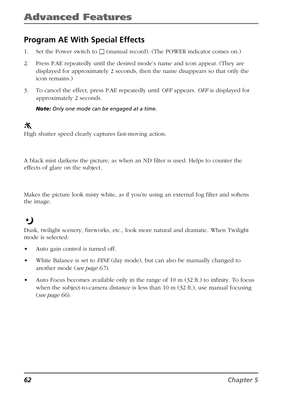 Program ae with special effects, Advanced features | RCA CC6364/CC6374 User Manual | Page 64 / 104