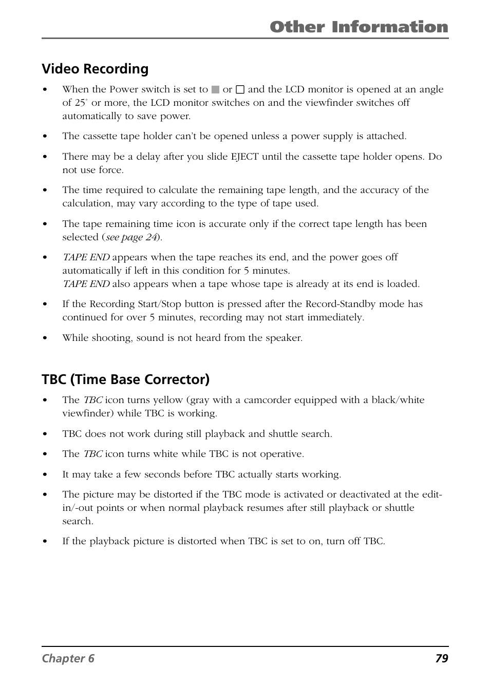 Video recording, Tbc (time base corrector), Video recording tbc (time base corrector) | Other information | RCA CC6364/CC6374 User Manual | Page 81 / 104