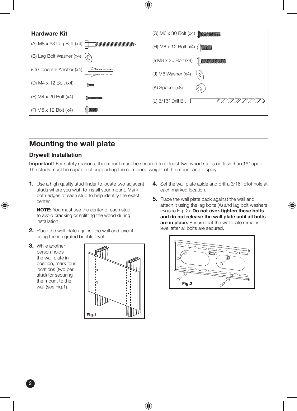 Mounting the wall plate | RCA MAF75BKR User Manual | Page 2 / 6