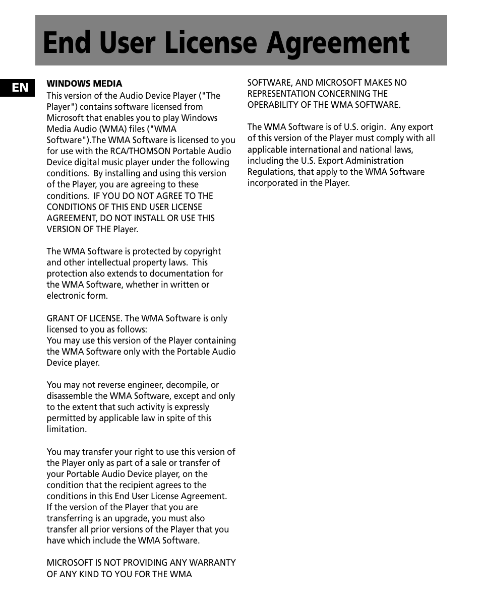 End user license agreement | RCA TC1500 User Manual | Page 8 / 48