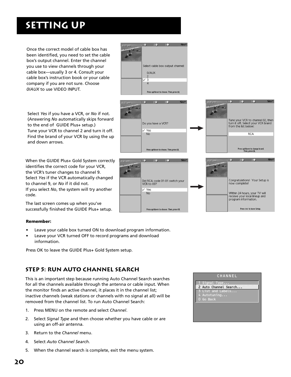 Setting up | RCA MM27110 User Manual | Page 22 / 64