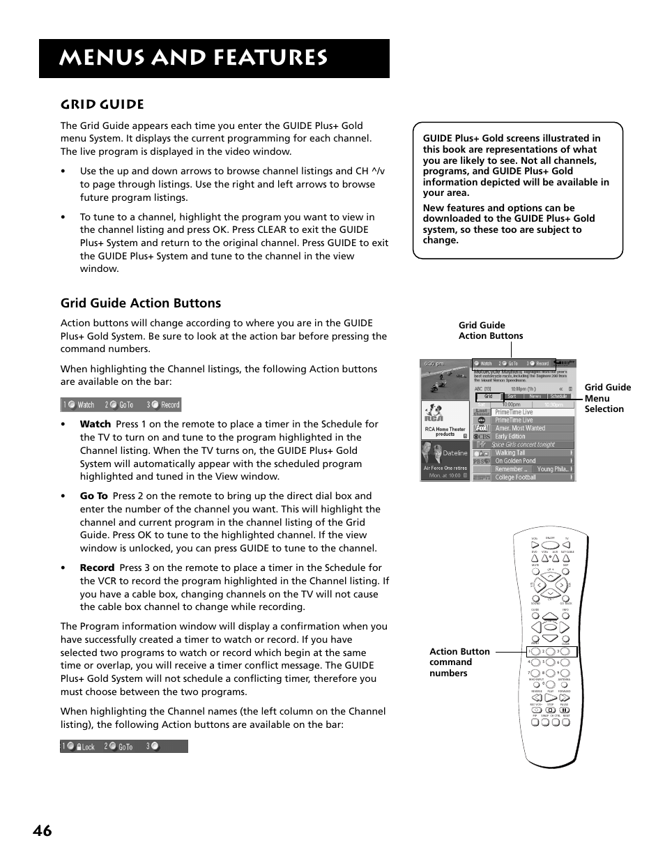 Menus and features, Grid guide, Grid guide action buttons | RCA MM27110 User Manual | Page 48 / 64