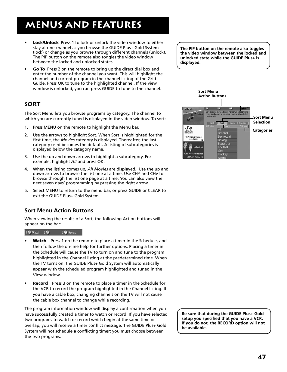 Menus and features | RCA MM27110 User Manual | Page 49 / 64