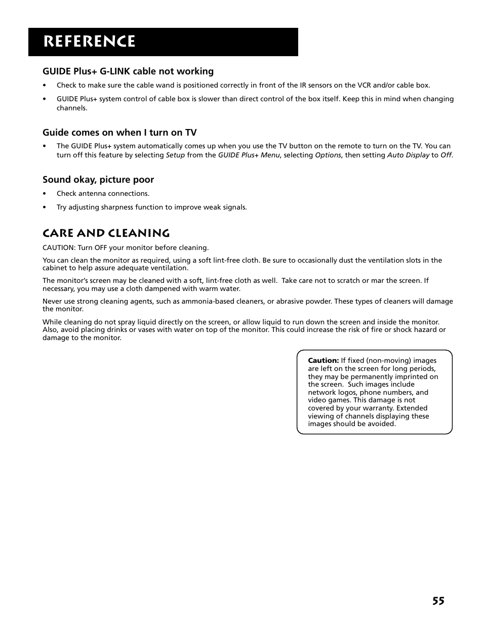 Reference, Care and cleaning | RCA MM27110 User Manual | Page 57 / 64