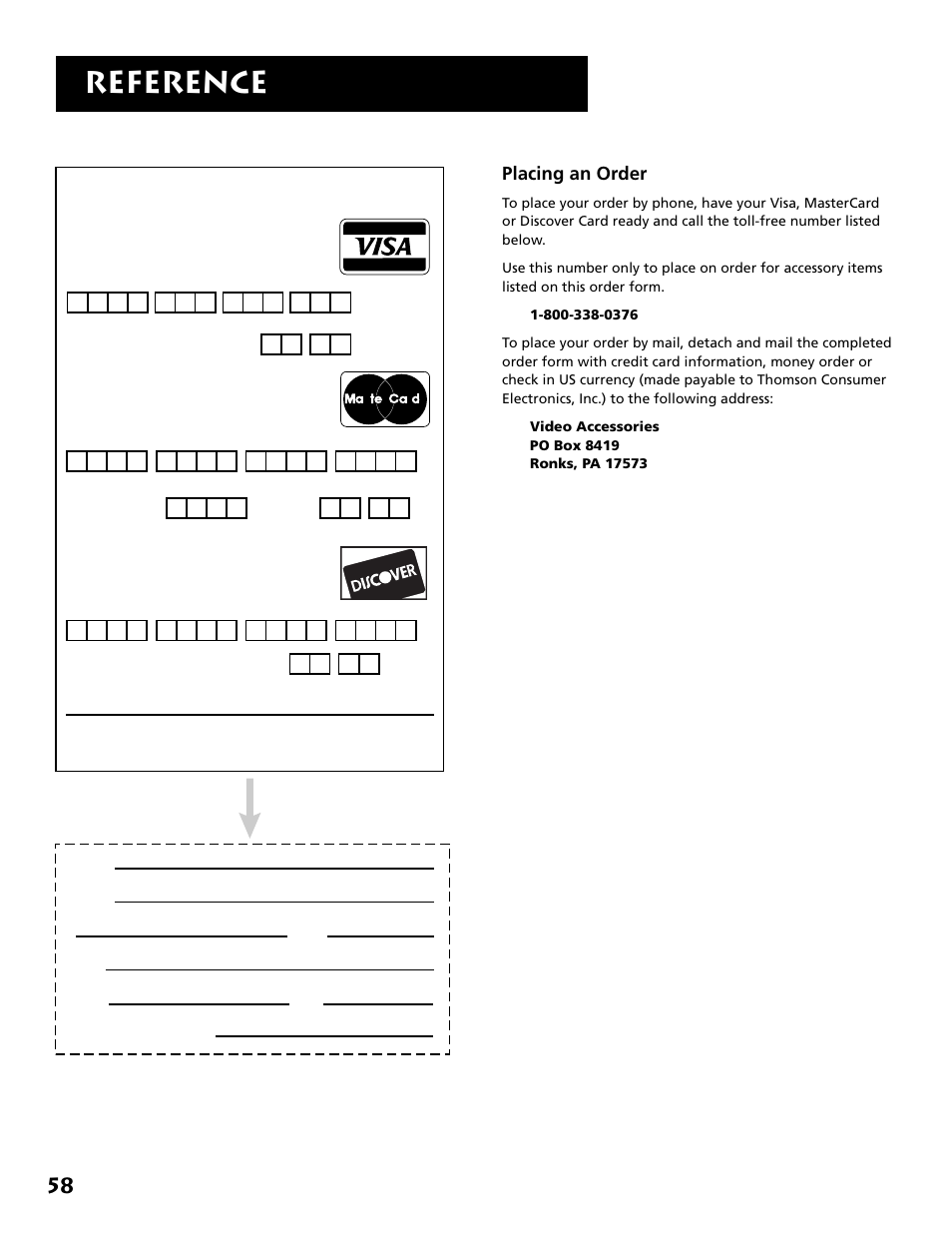 Reference, Placing an order | RCA MM27110 User Manual | Page 60 / 64
