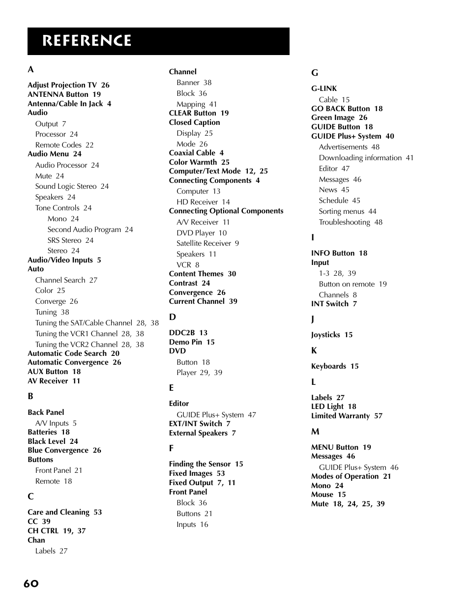 Reference | RCA MM27110 User Manual | Page 62 / 64