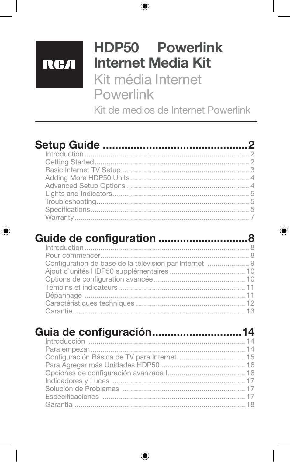 RCA HDP50 User Manual | 20 pages