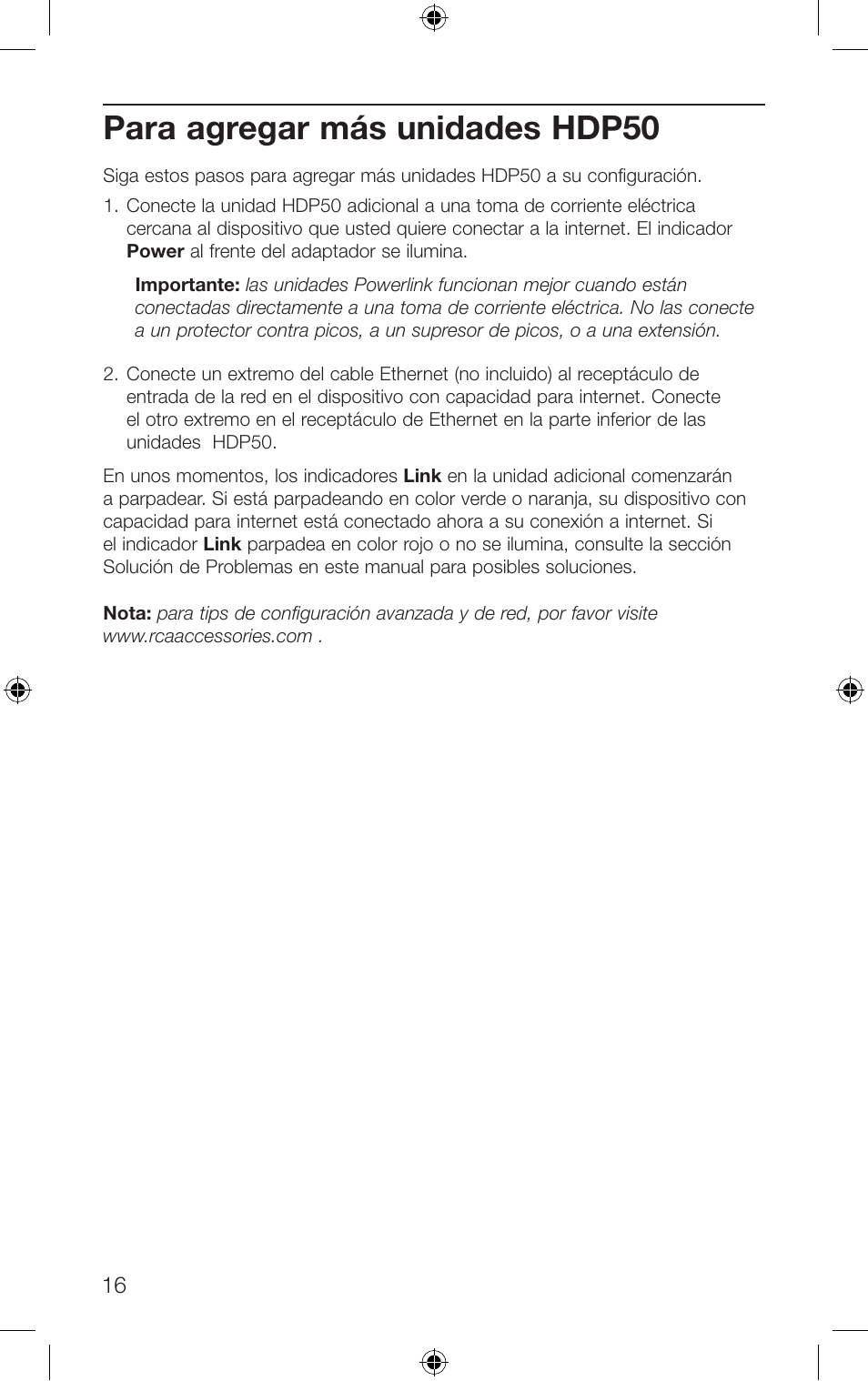 Para agregar más unidades hdp50 | RCA HDP50 User Manual | Page 16 / 20