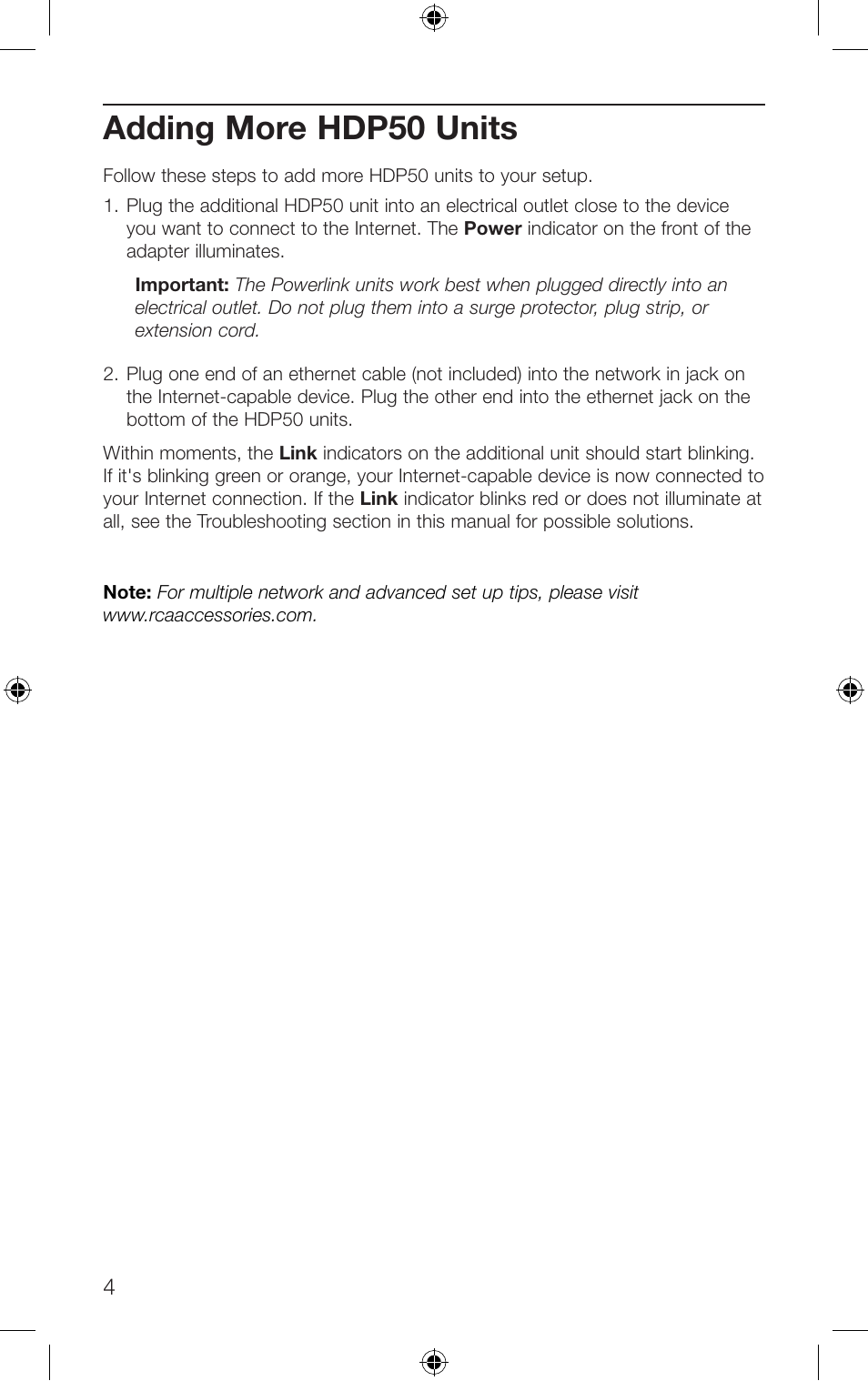 Adding more hdp50 units | RCA HDP50 User Manual | Page 4 / 20