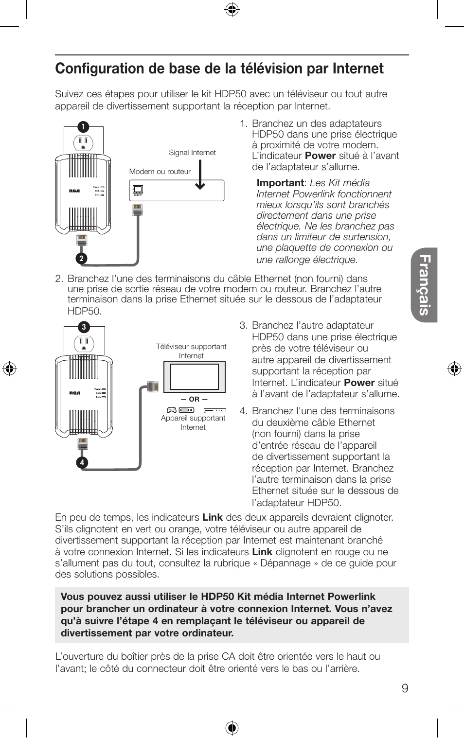 Français | RCA HDP50 User Manual | Page 9 / 20