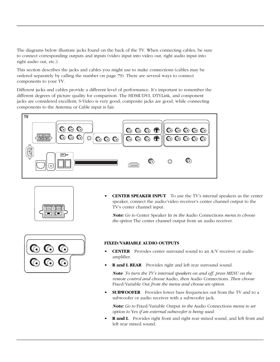 Connections & setup, Explanation of jacks and cables, 10 chapter 1 | Speakers, Audio/video outputs | RCA scenium User Manual | Page 12 / 96