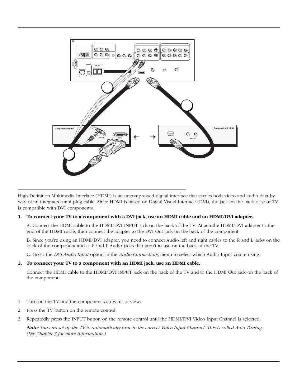 Connections & setup, How to connect: tv + component with dvi or hdmi, 1a 2 1b | 18 chapter 1, Viewing the component | RCA scenium User Manual | Page 20 / 96