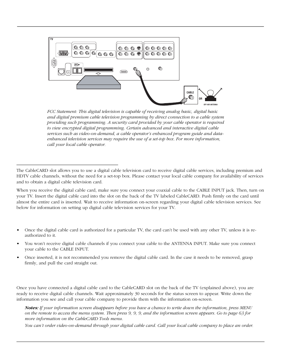 Connections & setup, How to connect: tv + cablecard, Setting up digital cable television service | Chapter 1 19, You should know | RCA scenium User Manual | Page 21 / 96