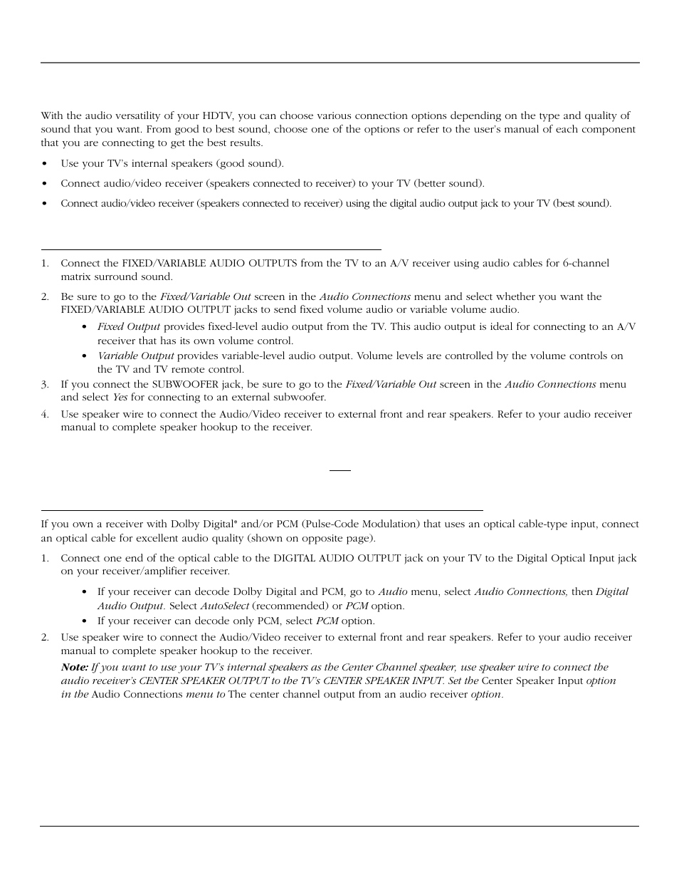 Connections & setup, Audio connections, How to connect: tv + a/v receiver + speakers | RCA scenium User Manual | Page 22 / 96