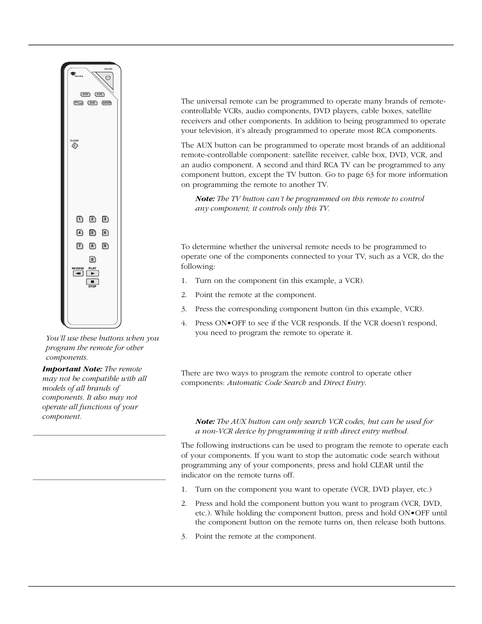 Using the remote control, Programming the remote to operate other components, Find out if you need to program the remote | Programming the remote, 28 chapter 2, Using automatic code search | RCA scenium User Manual | Page 30 / 96