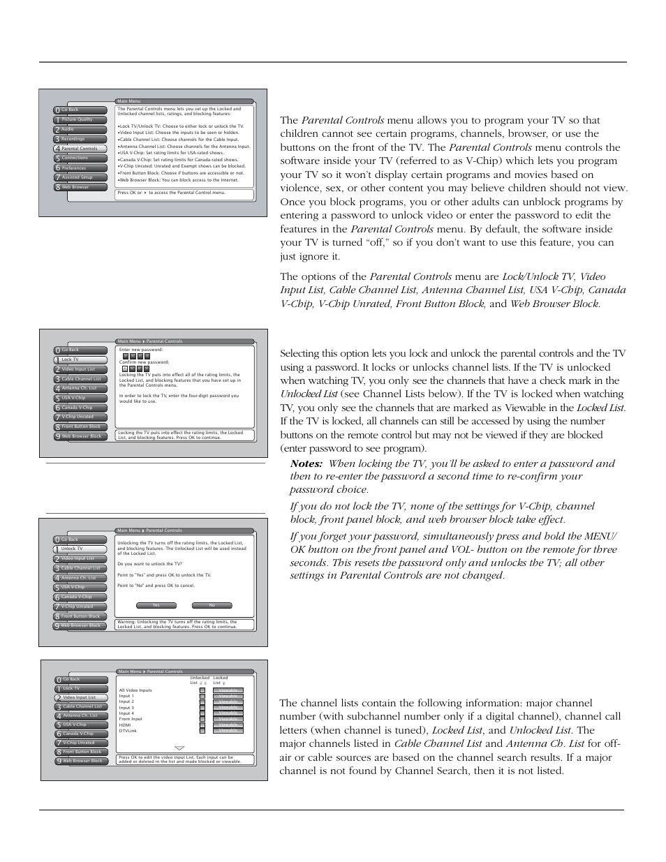 Using the tv’s features, Parental controls, Lock/unlock tv | 38 chapter 3 | RCA scenium User Manual | Page 40 / 96