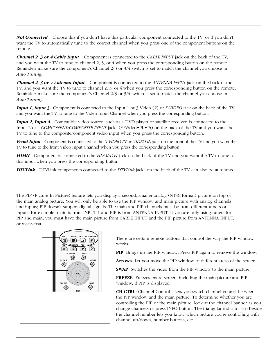 Using the tv’s features, Pip (picture-in-picture) operation, 46 chapter 3 | Pip buttons | RCA scenium User Manual | Page 48 / 96