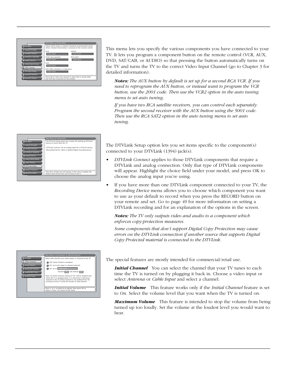 Using the tv’s menu system, Auto tuning, Dtvlink setup | Special features, 62 chapter 4 | RCA scenium User Manual | Page 64 / 96