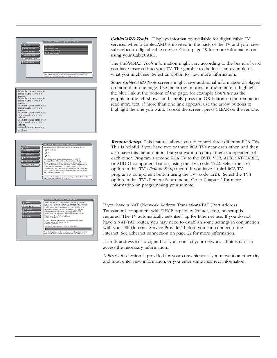 Using the tv’s menu system, Ethernet setup, Chapter 4 63 | RCA scenium User Manual | Page 65 / 96