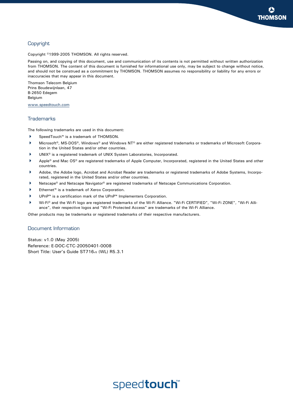 RCA SpeedTouch 716v5 (WL) User Manual | Page 4 / 140
