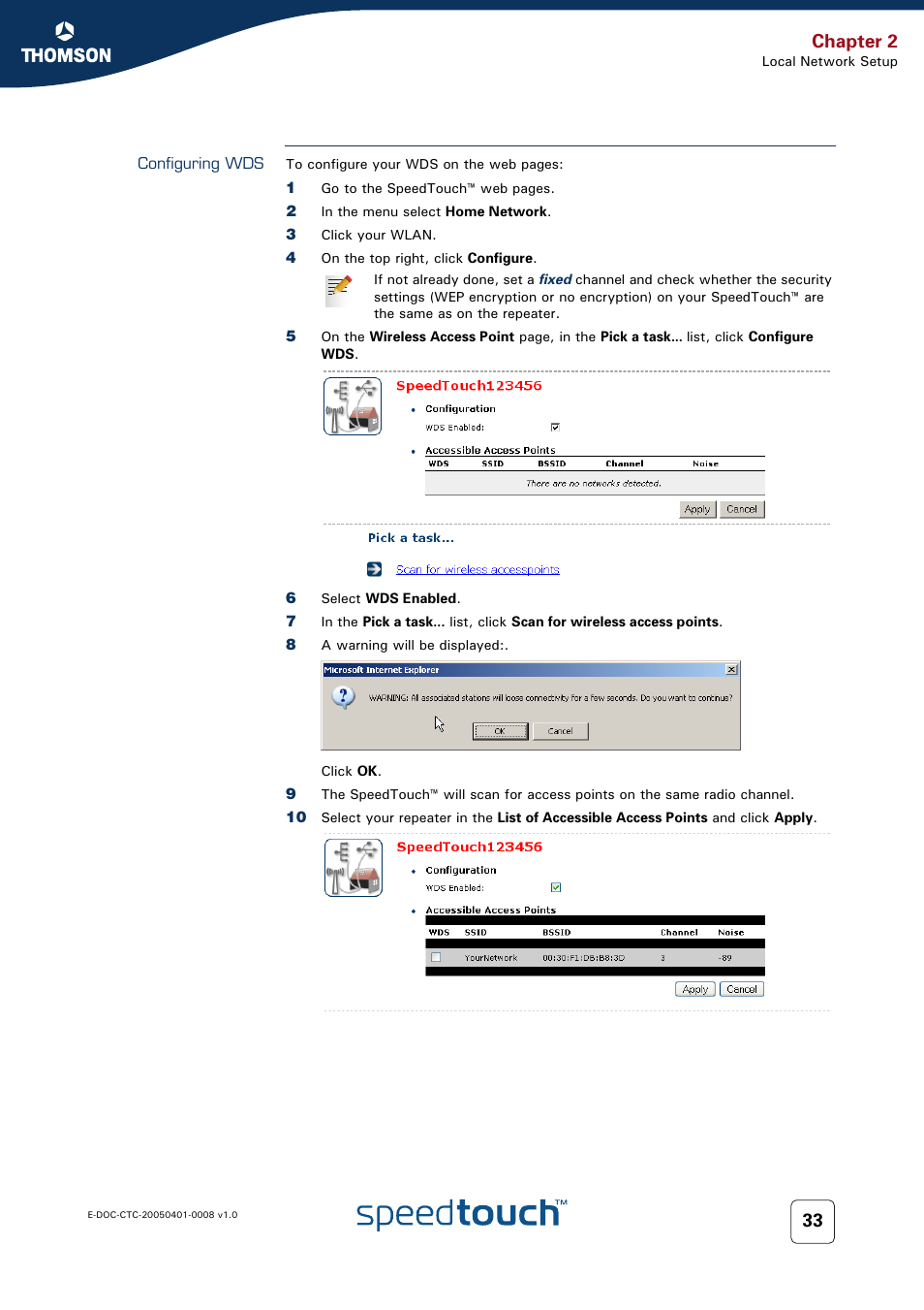 Configuring wds, Chapter 2 | RCA SpeedTouch 716v5 (WL) User Manual | Page 41 / 140