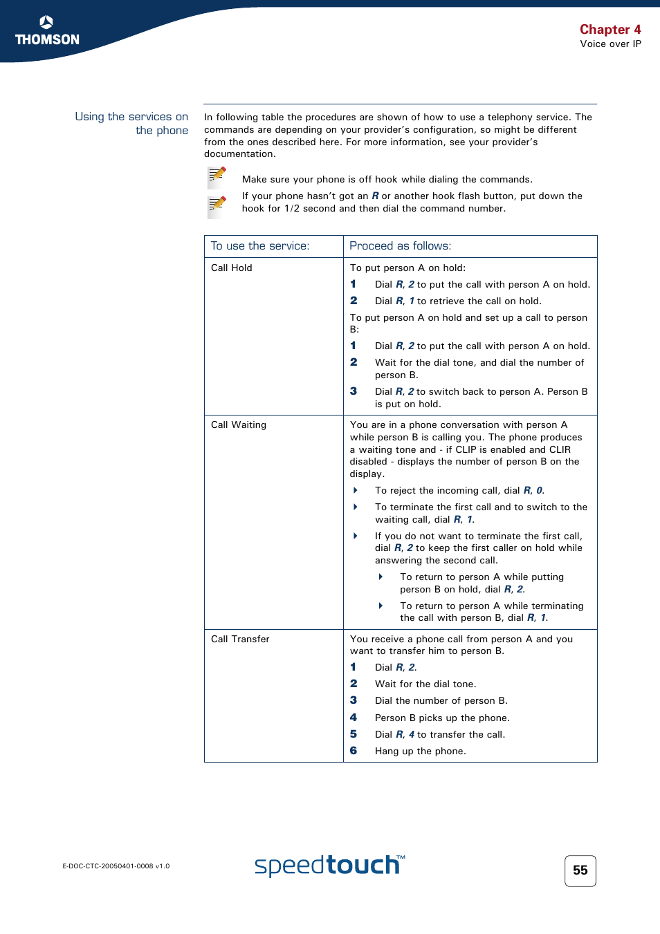 Using the services on the phone, Using the services, Using the services on the | Chapter 4 | RCA SpeedTouch 716v5 (WL) User Manual | Page 63 / 140