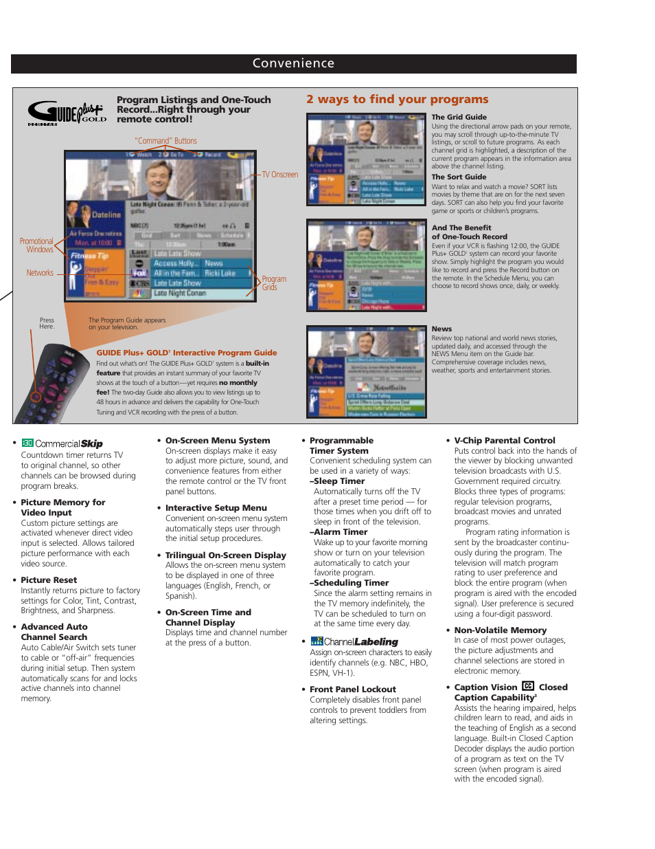 Convenience, 2 ways to find your programs | RCA F19422 User Manual | Page 3 / 4