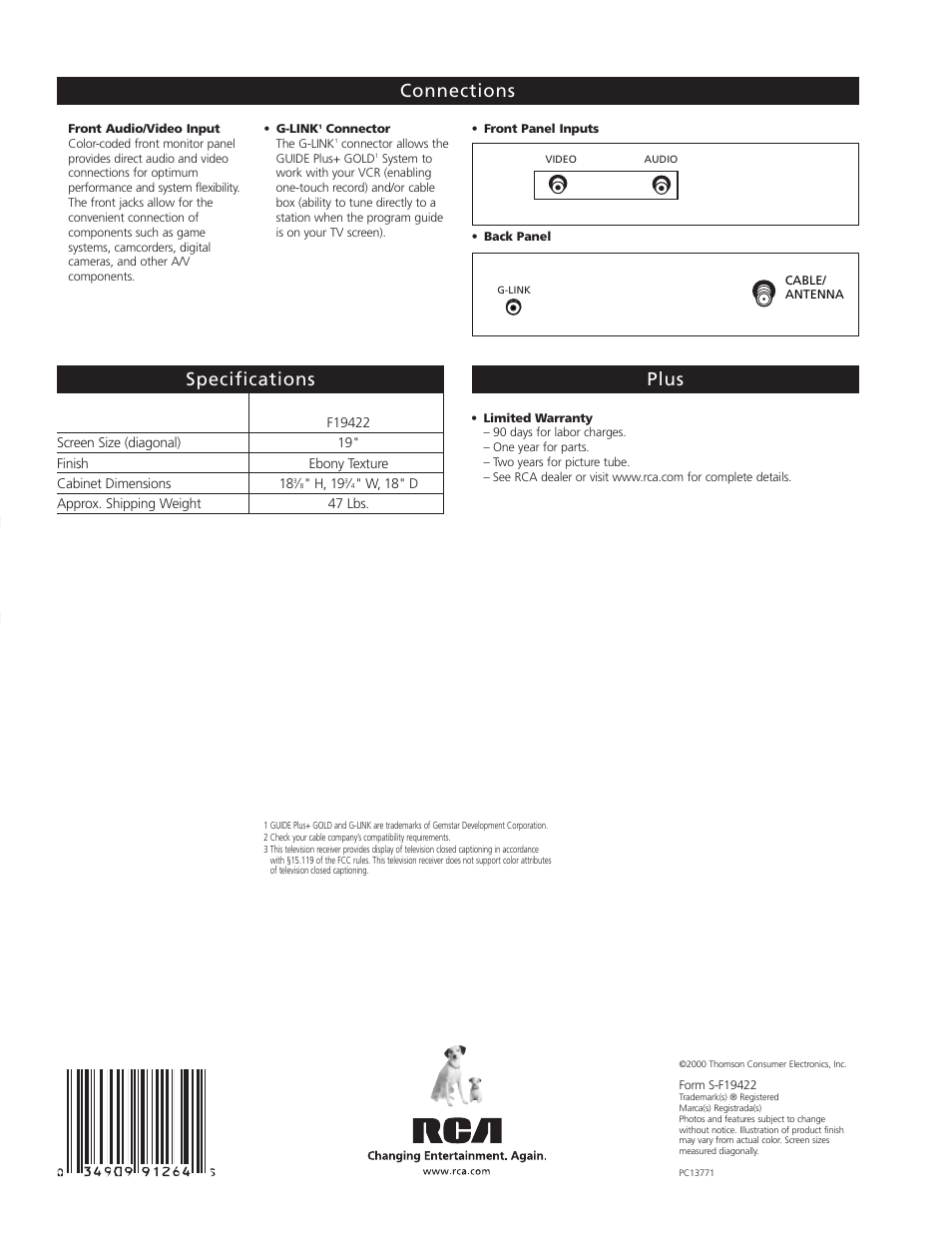 Te levi s io n | RCA F19422 User Manual | Page 4 / 4