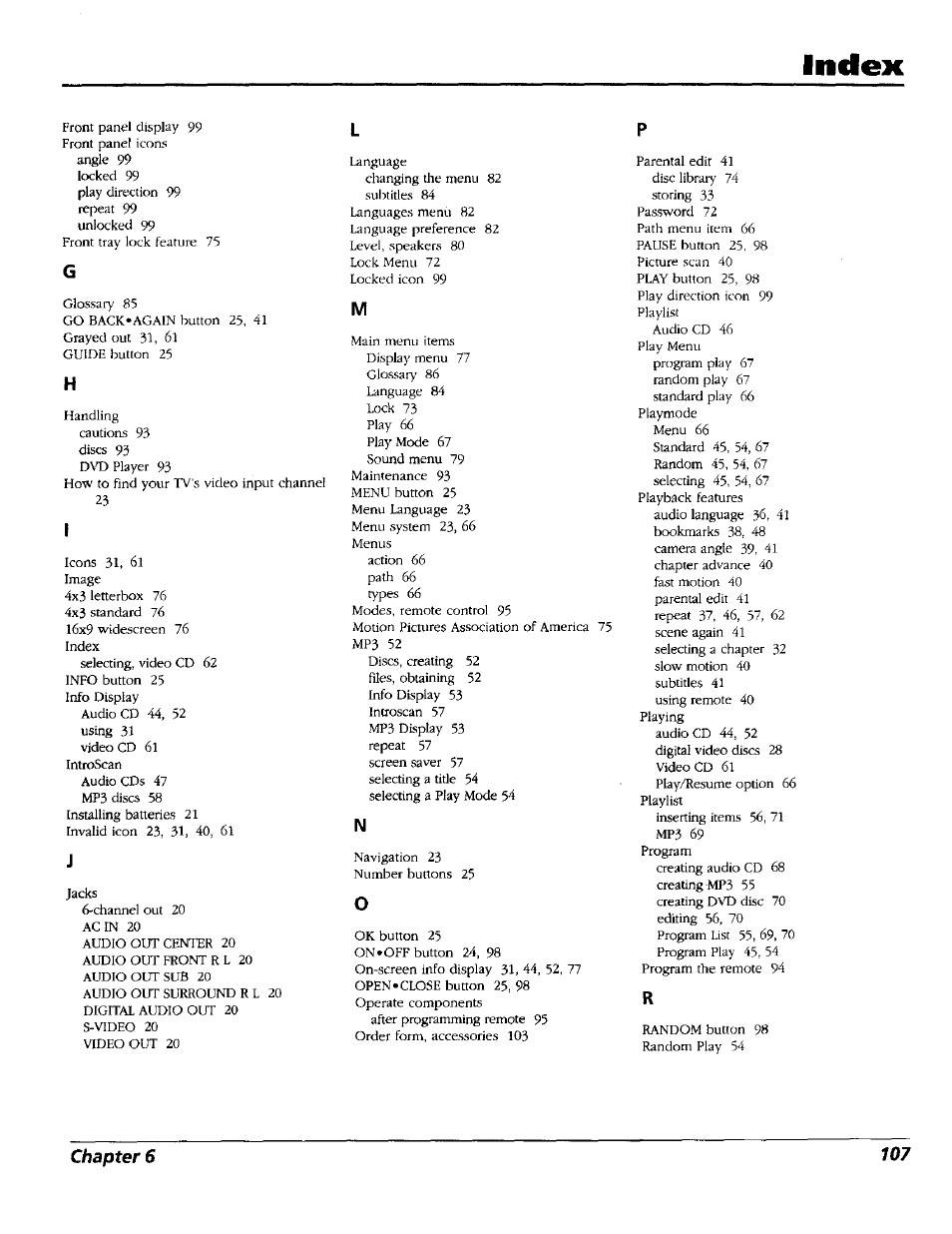 Index | RCA RC5227P User Manual | Page 109 / 111