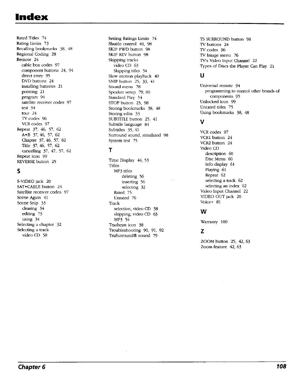 Indejc | RCA RC5227P User Manual | Page 110 / 111