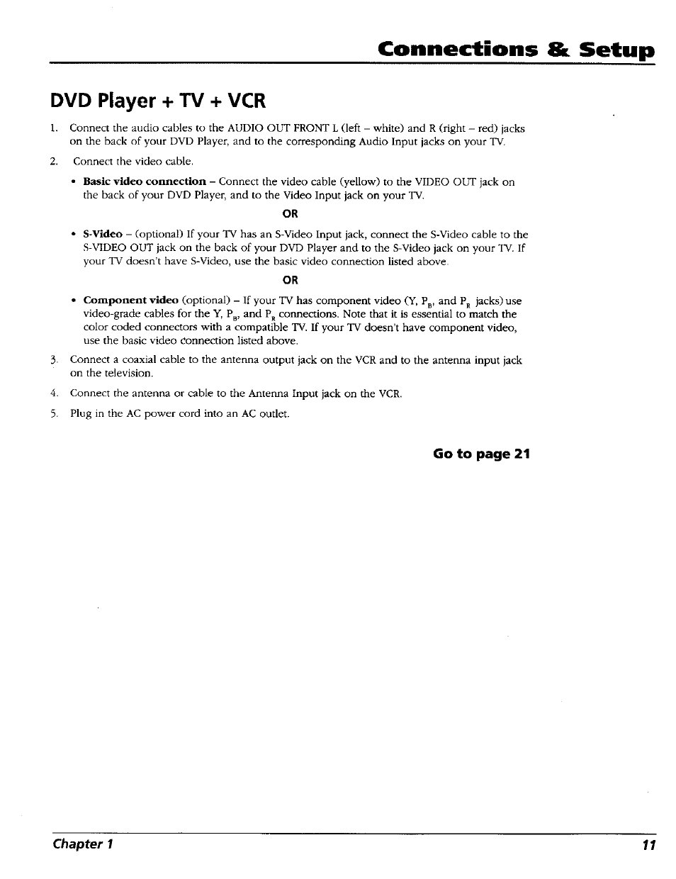 Dvd player + tv + vcr, Connectons & setup | RCA RC5227P User Manual | Page 13 / 111