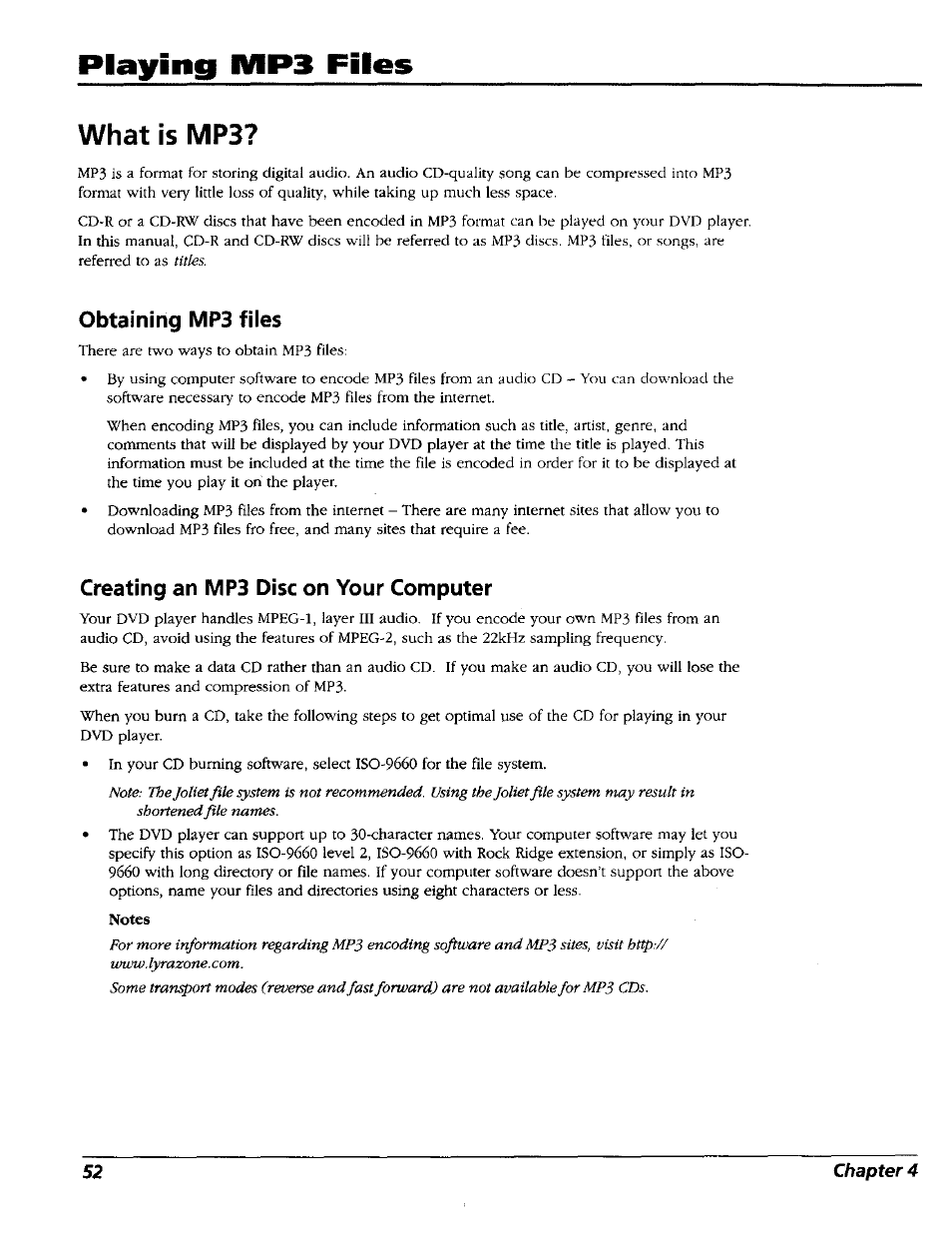 What is mp3, Obtaining mp3 files, Creating an mp3 disc on your computer | Playing mp3 files | RCA RC5227P User Manual | Page 54 / 111