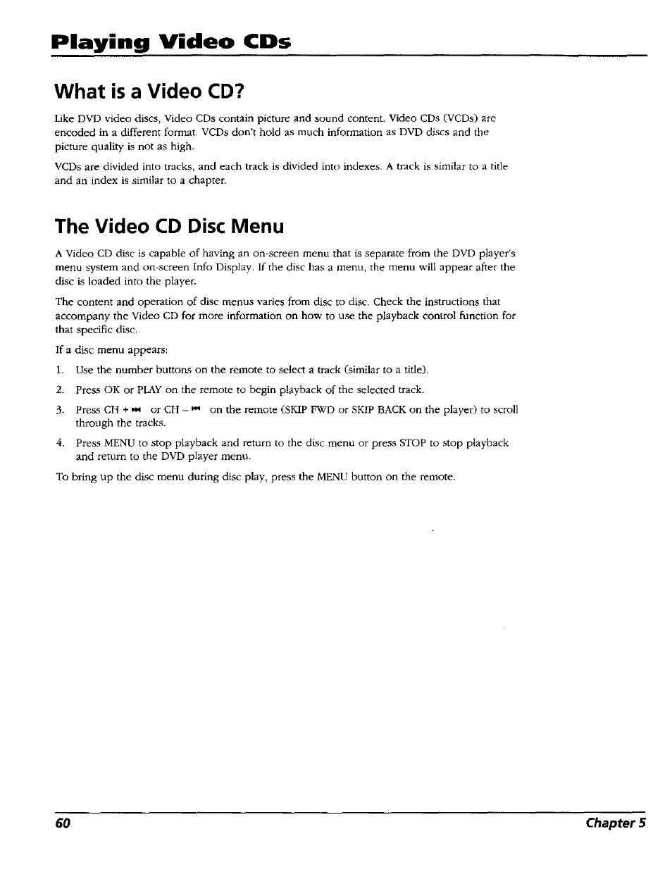 What is a video cd, The video cd disc menu, Playing video cps | RCA RC5227P User Manual | Page 62 / 111