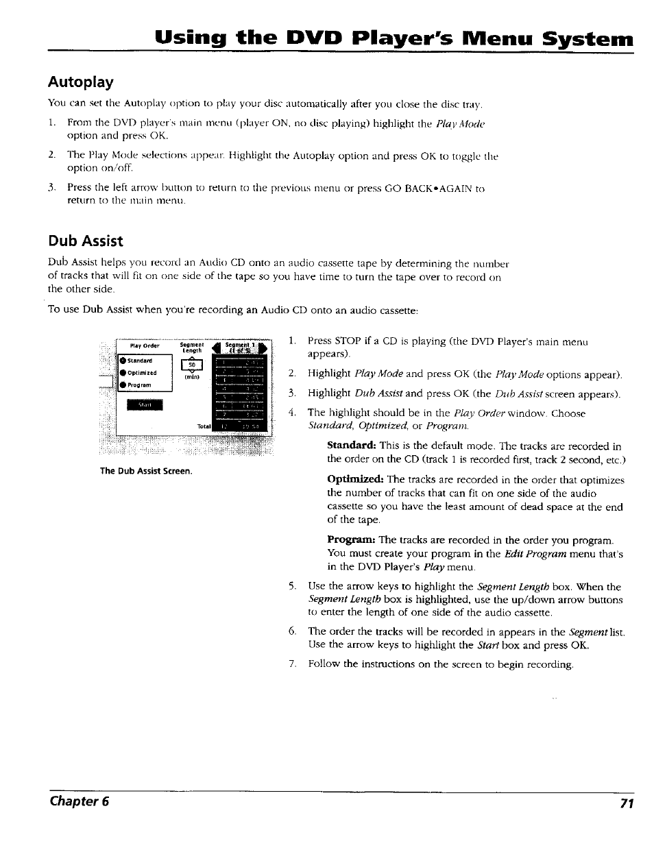 Autopiay, Dub assist, Autoplay dub assist | Using the pvp player's ivienu system | RCA RC5227P User Manual | Page 73 / 111