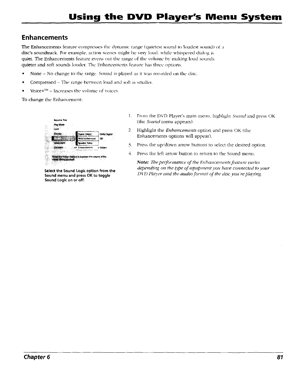 Enhancements, Using the dvd player's menu system | RCA RC5227P User Manual | Page 83 / 111