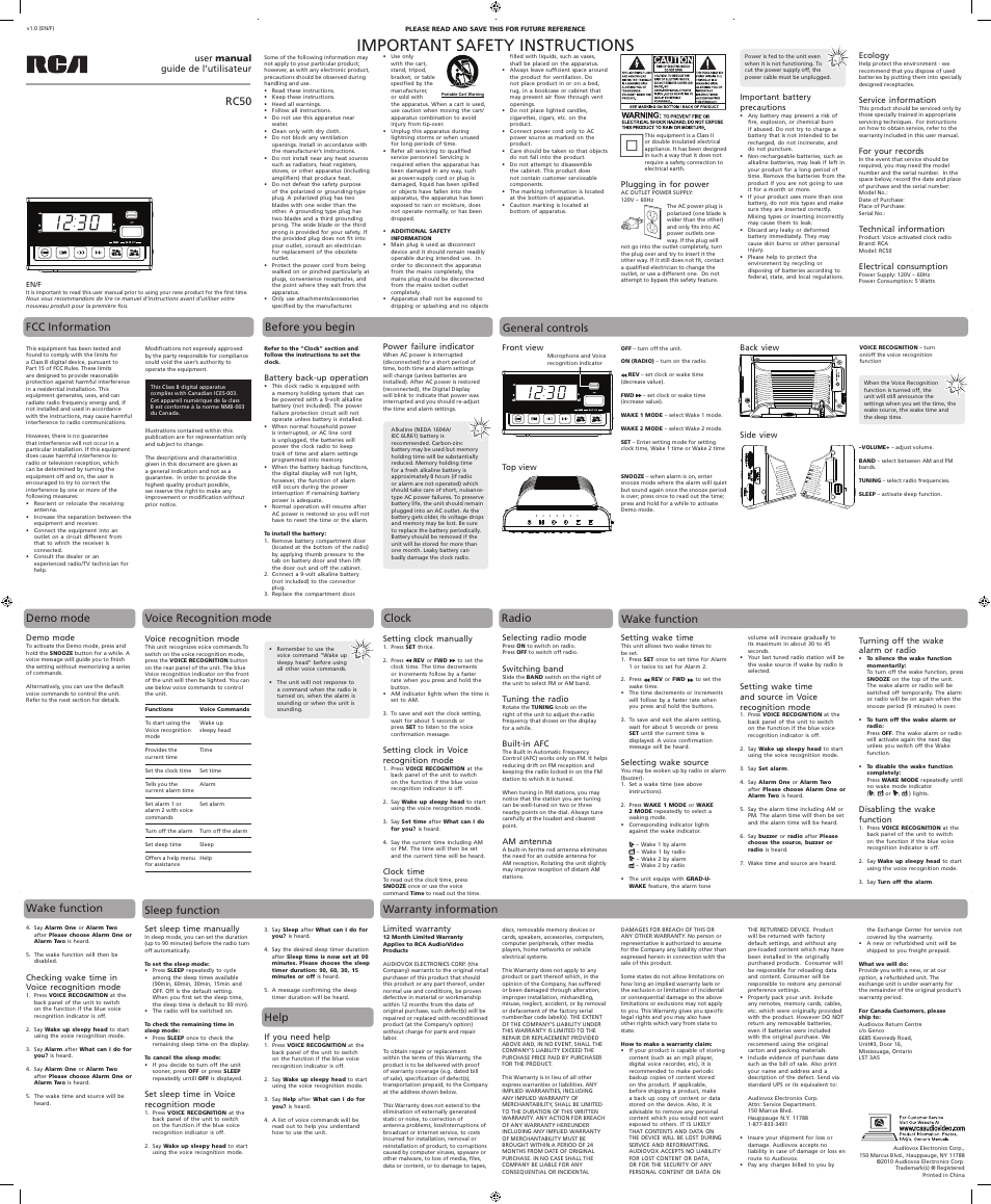 RCA RC50 User Manual | 4 pages