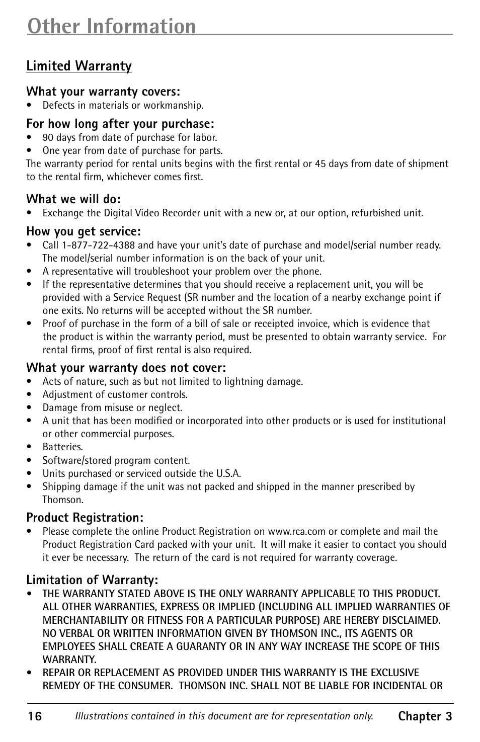 Other information, Limited warranty | RCA DVR10 User Manual | Page 18 / 20