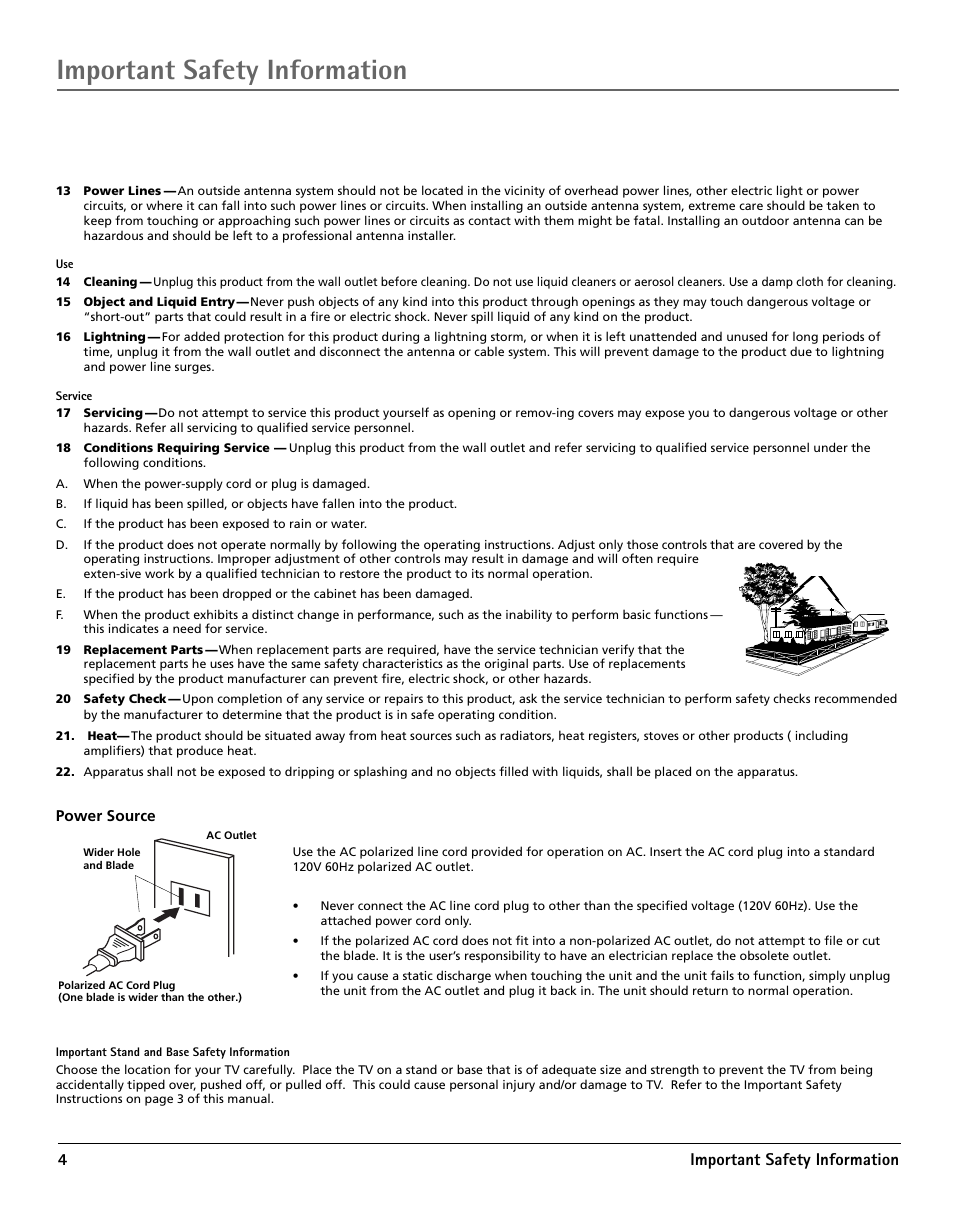 Important safeguards, Important safety information, 4important safety information | RCA TV/DVD User Manual | Page 4 / 34