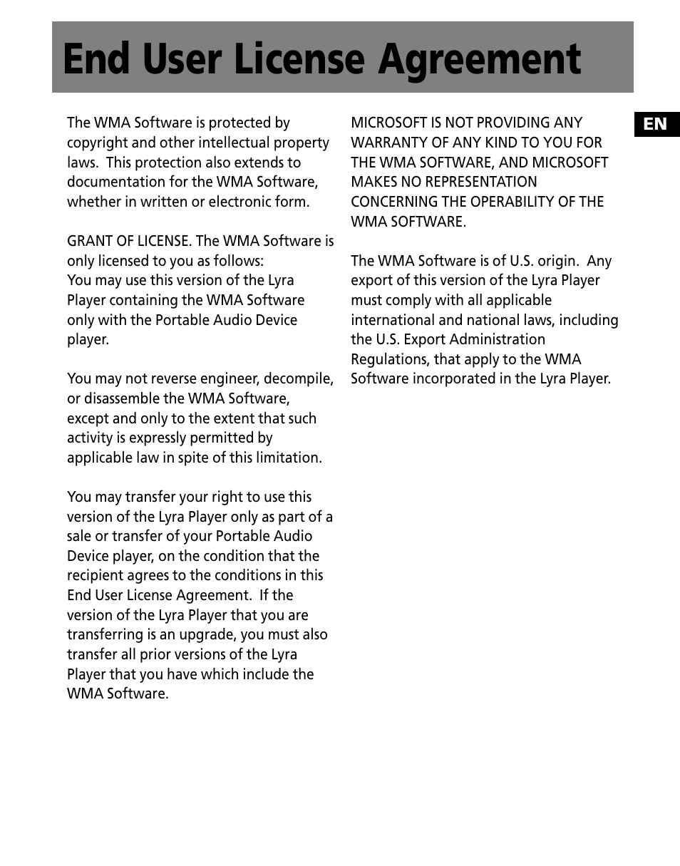 End user license agreement | RCA Portable Audio Device Player M300E512 User Manual | Page 7 / 24