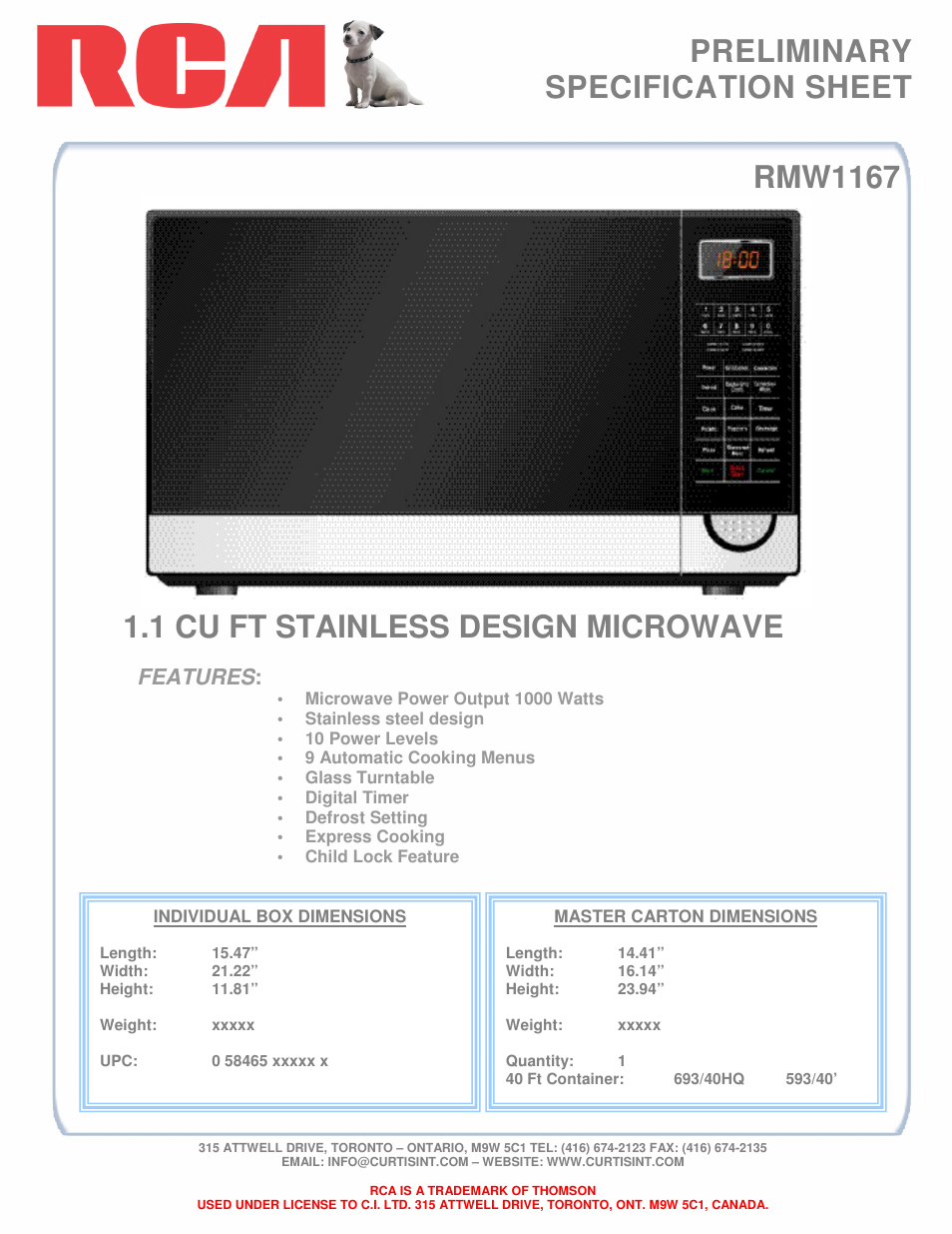 RCA RMW1167 User Manual | 1 page