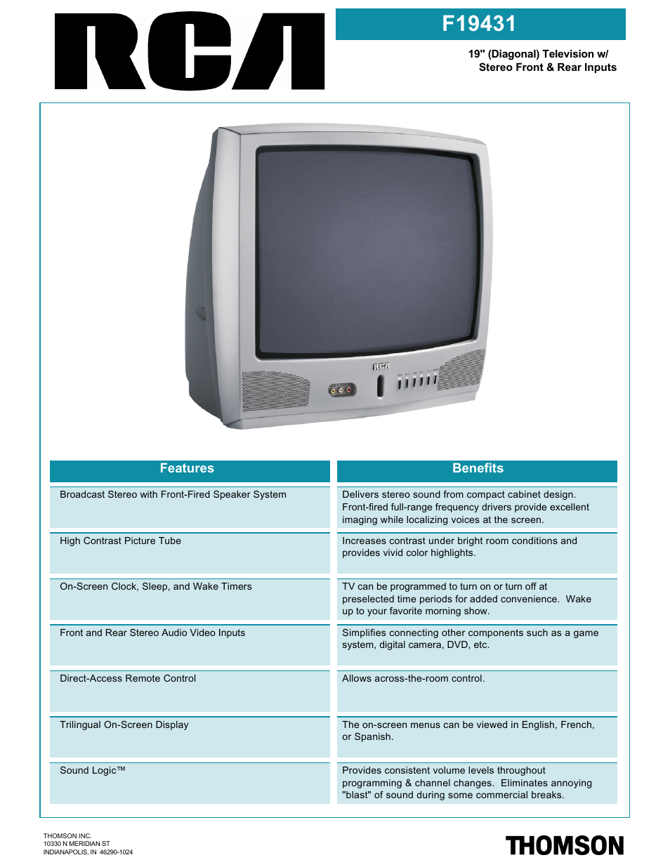 RCA Thomson F19431 User Manual | 2 pages