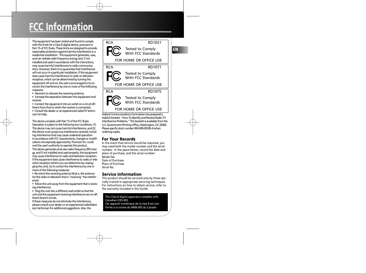 RCA RD1075SA User Manual | 10 pages