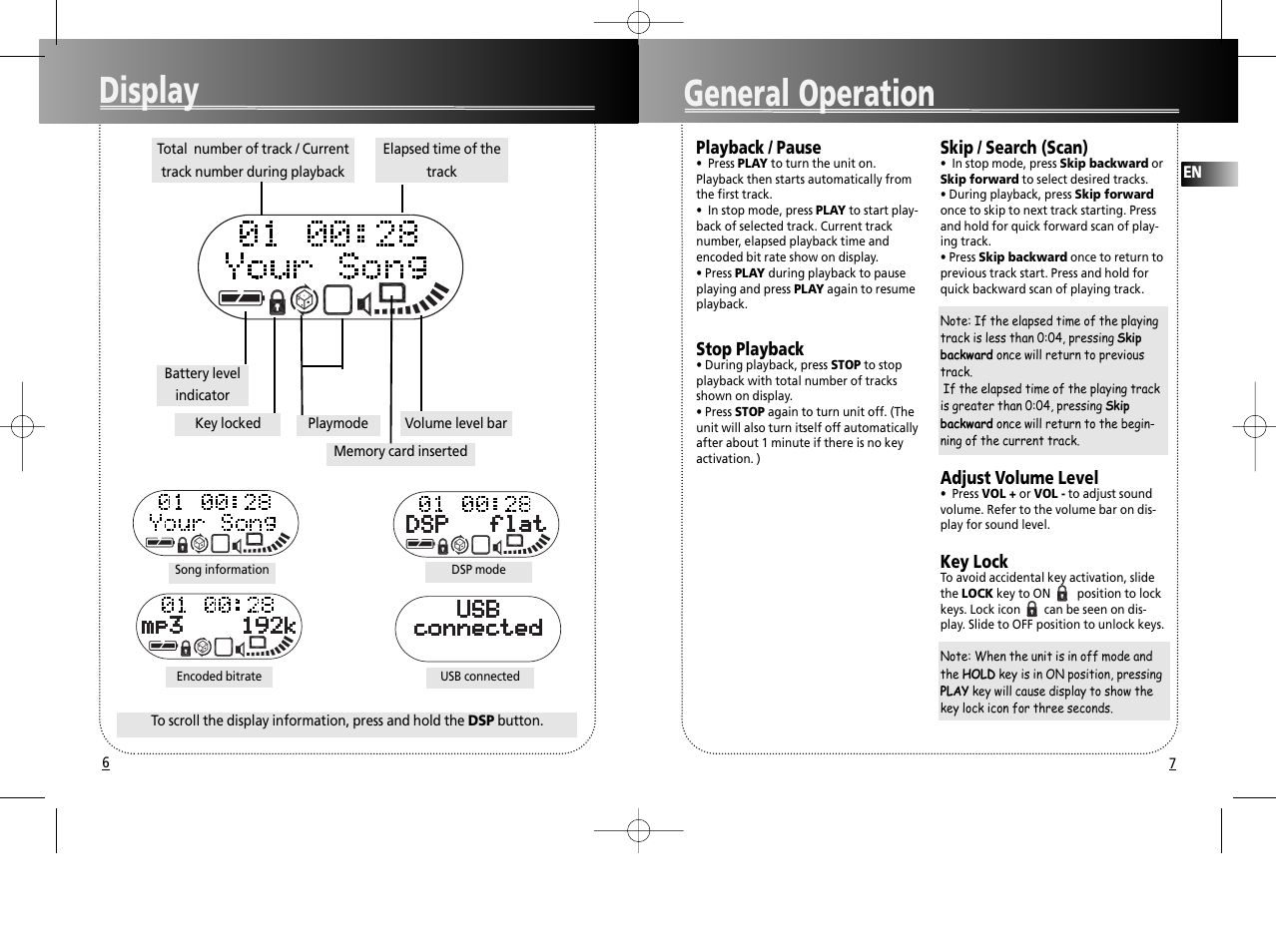 General operation, Display | RCA RD1075SA User Manual | Page 7 / 10